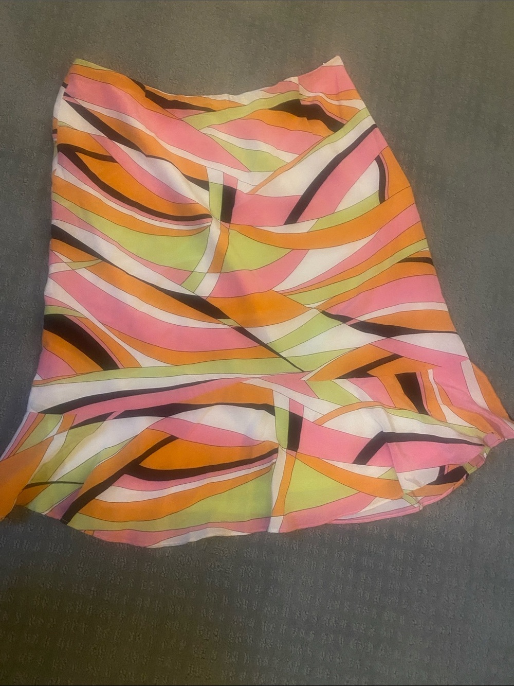 Talbots Silk and Lined Pink Orange Green Wave-Print Mini Skirt